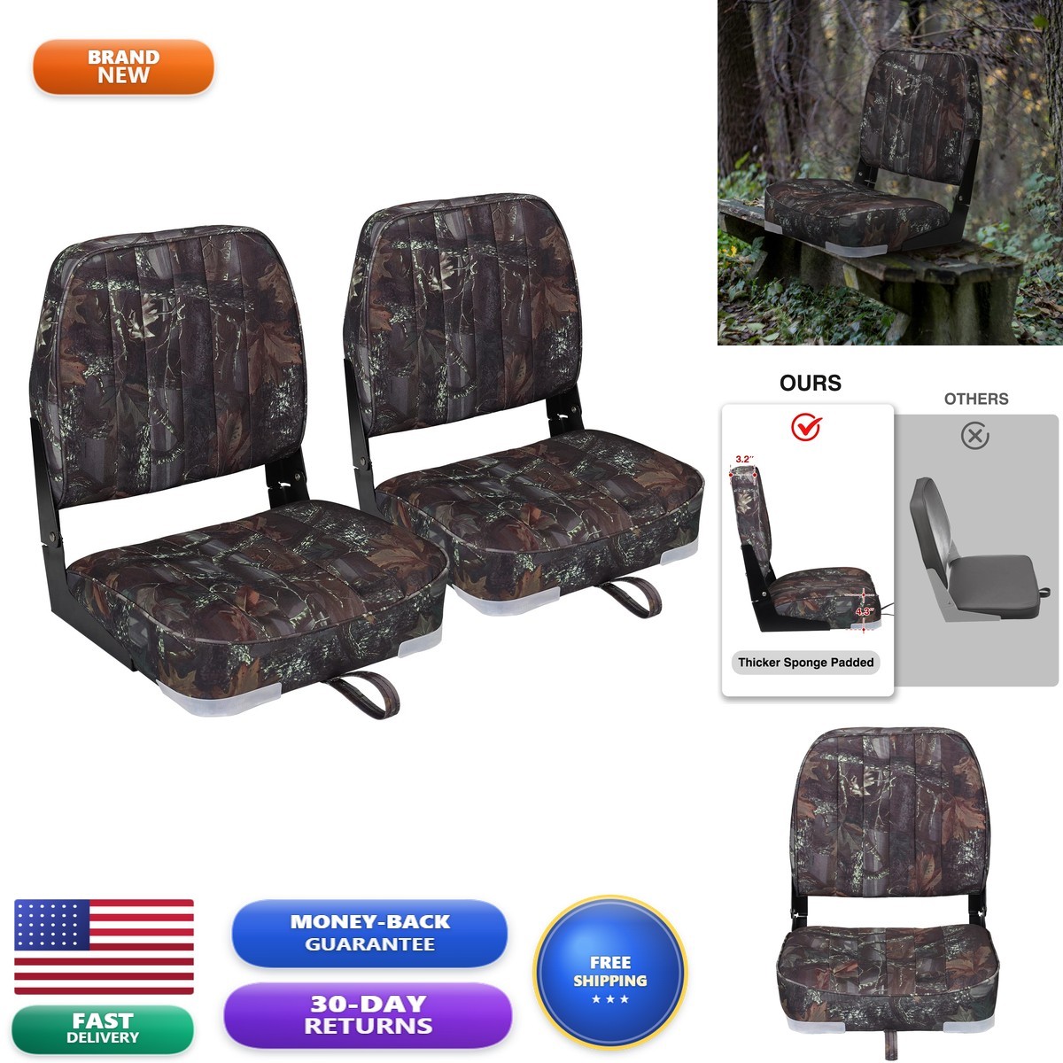 Leader Accessories Low Back Fishing Folding Marine Boat Seat 2 Pack (Camo) on eBay