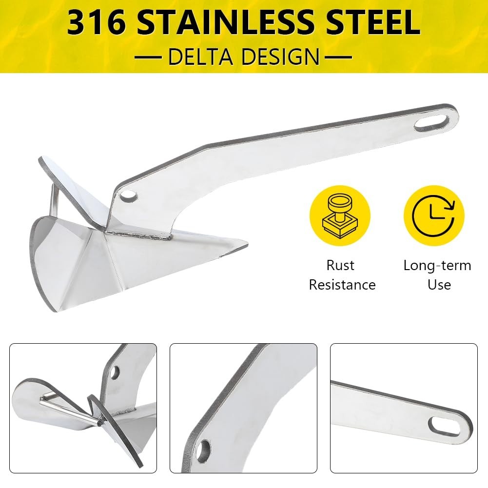 Delta Boat Anchor 22lbs 316 Stainless Steel, Fixed Boats from 28-35ft Heavy Duty - image 5