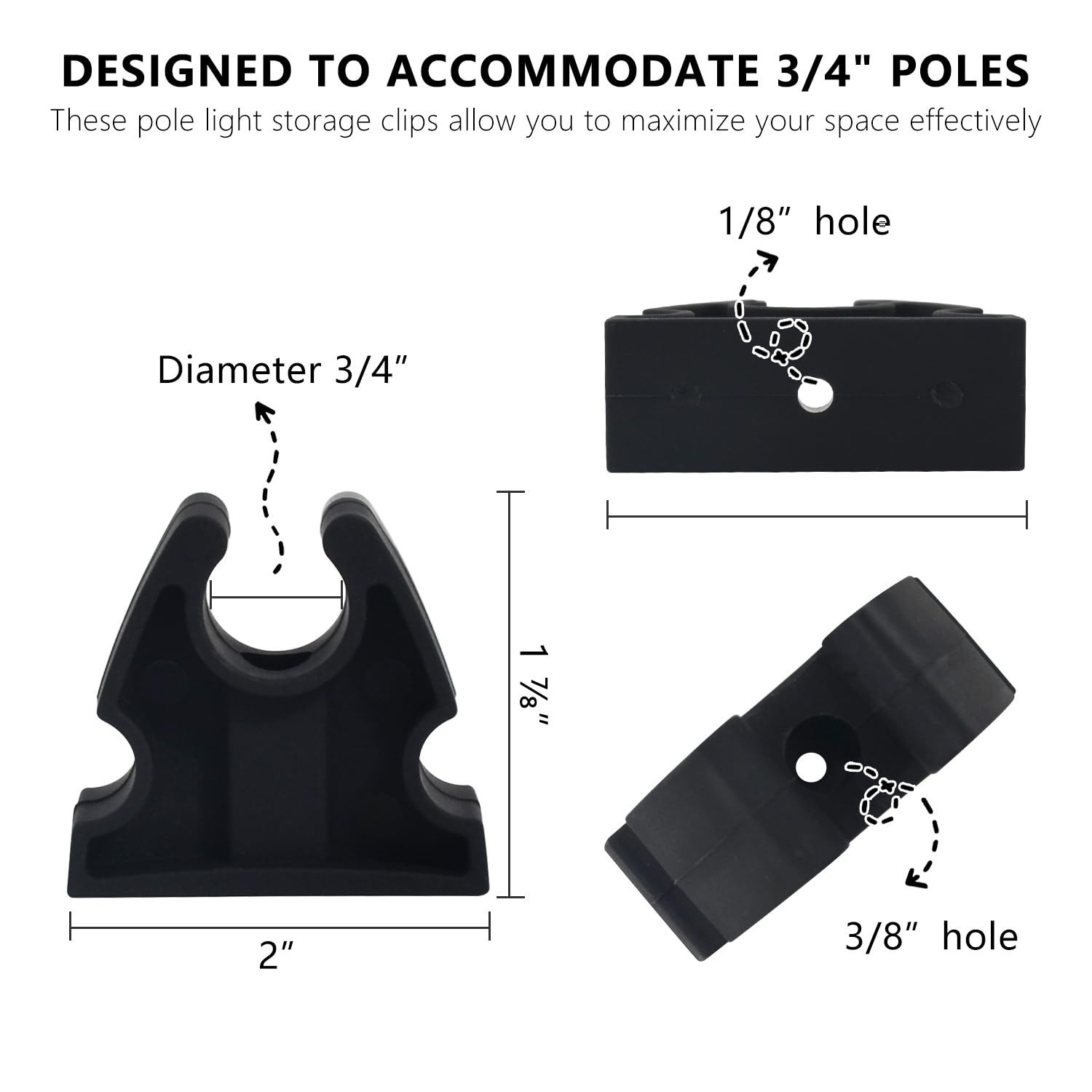 6 PCS 3/4in Boat Pole Light Clips Rubber Marine Storage Holder Black Accessories - image 5