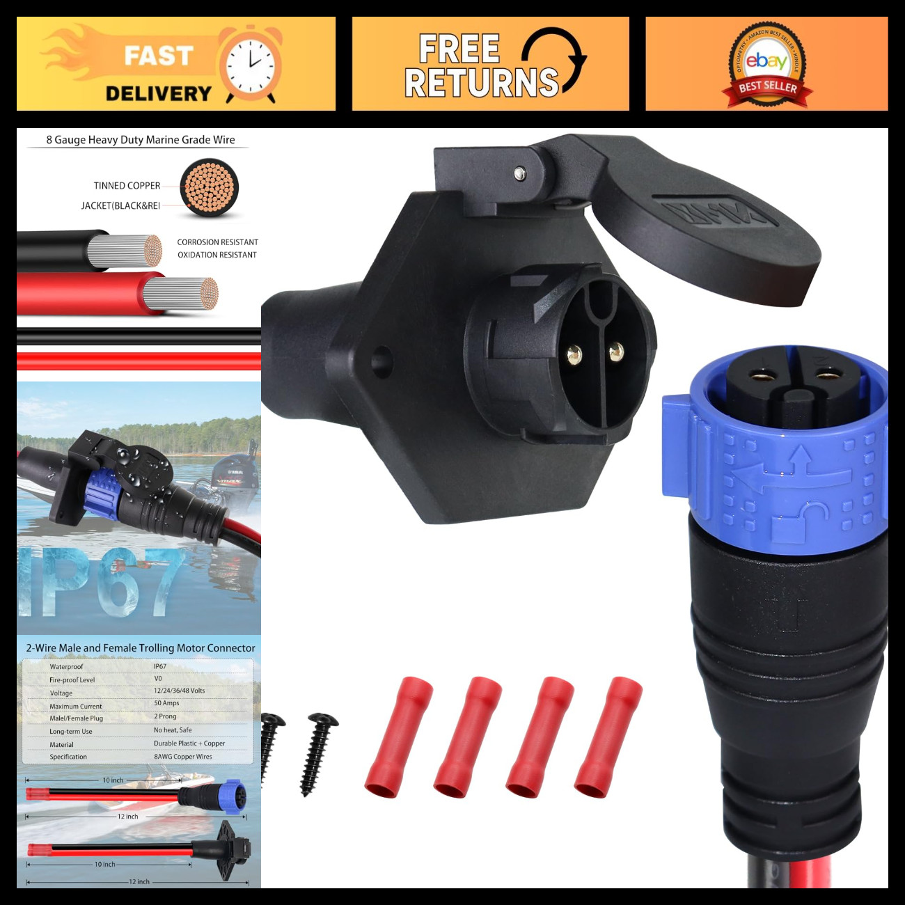 Trolling Motor Plug & Receptacle Connector for Marine Boat Fishing Accessories on eBay