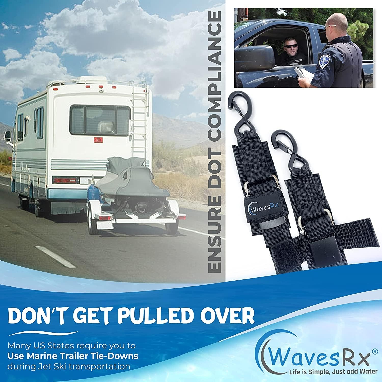 WavesRx Boat & Jet Ski Trailer Straps - Quick Release Marine Tie Downs - image 2