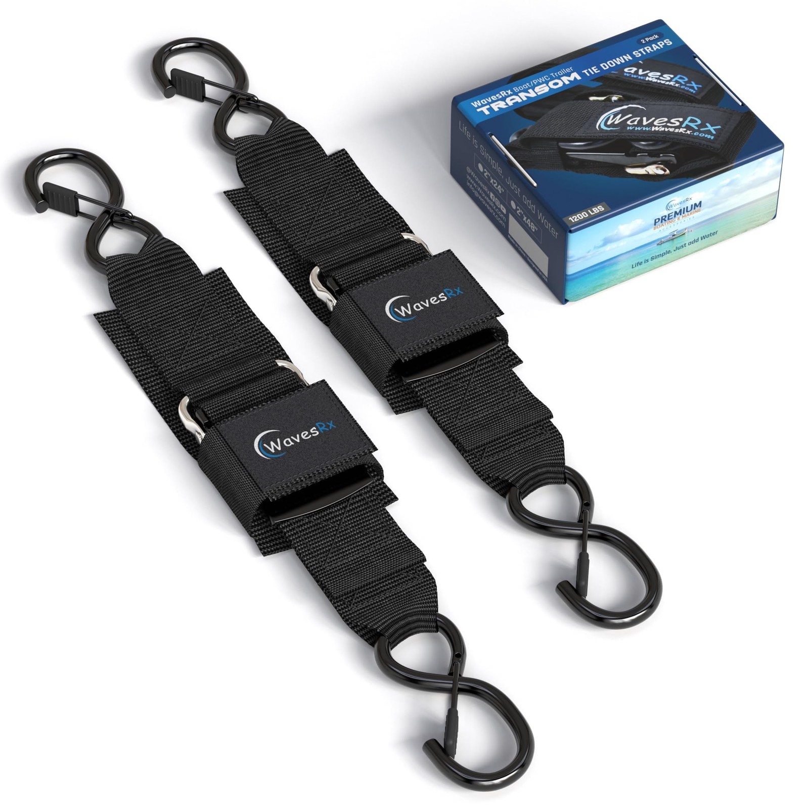 WavesRx Boat & Jet Ski Trailer Straps - Quick Release Marine Tie Downs - image 3