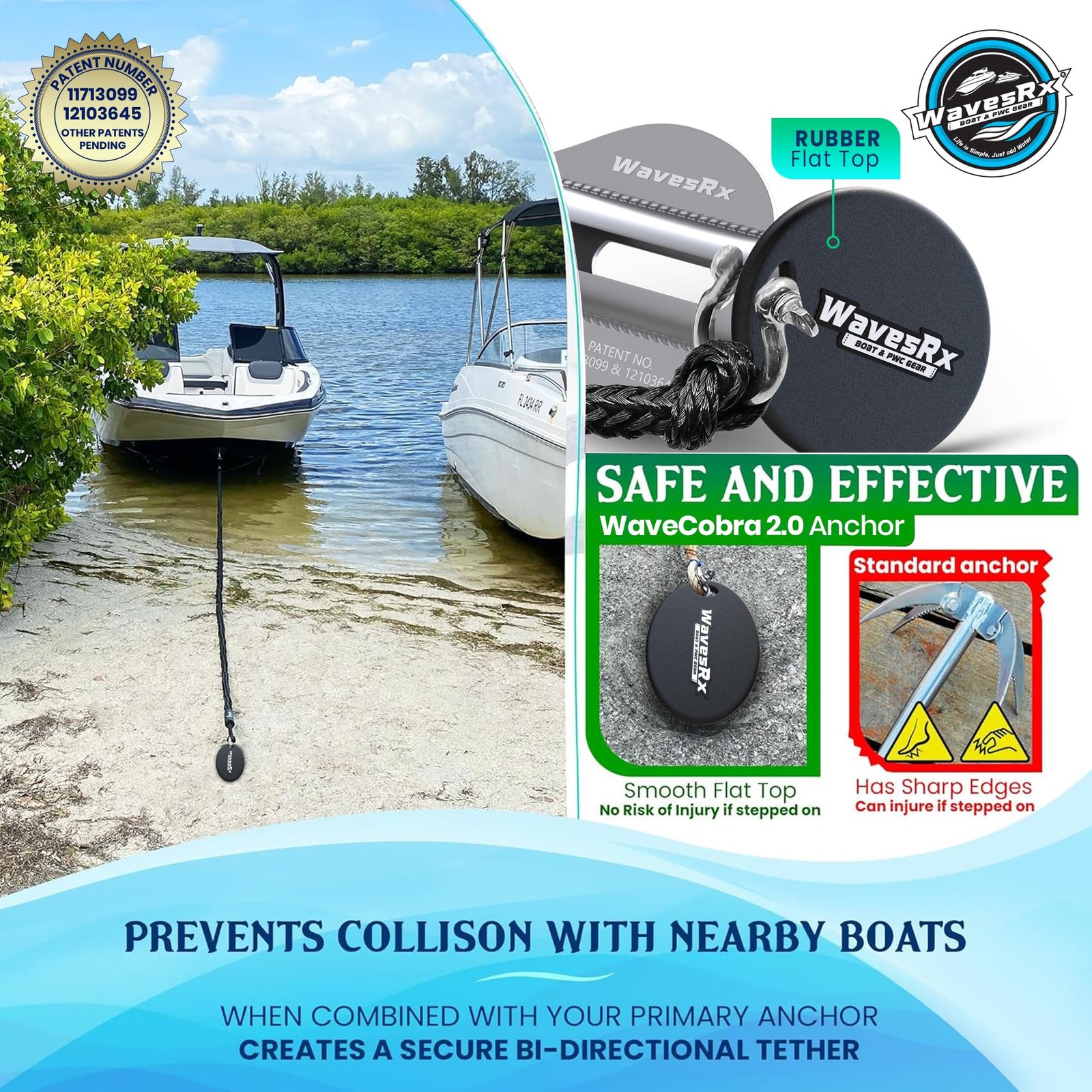 WAVESRX Ultra-Light Aluminum Beach Anchor for Jet Ski, Boat & Kayak - image 3