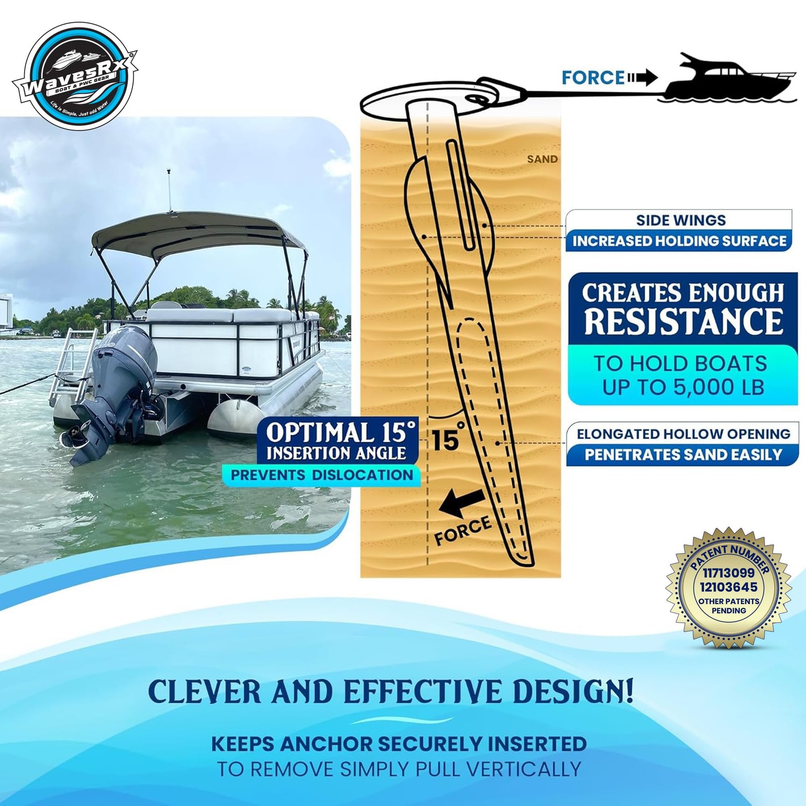 WAVESRX Ultra-Light Aluminum Beach Anchor for Jet Ski, Boat & Kayak - image 4