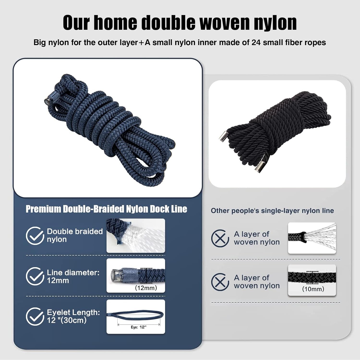4 Pcs 1/2 x 15" Dock Lines Nylon Rope for Boats Double Braided Boat Accessories - image 4