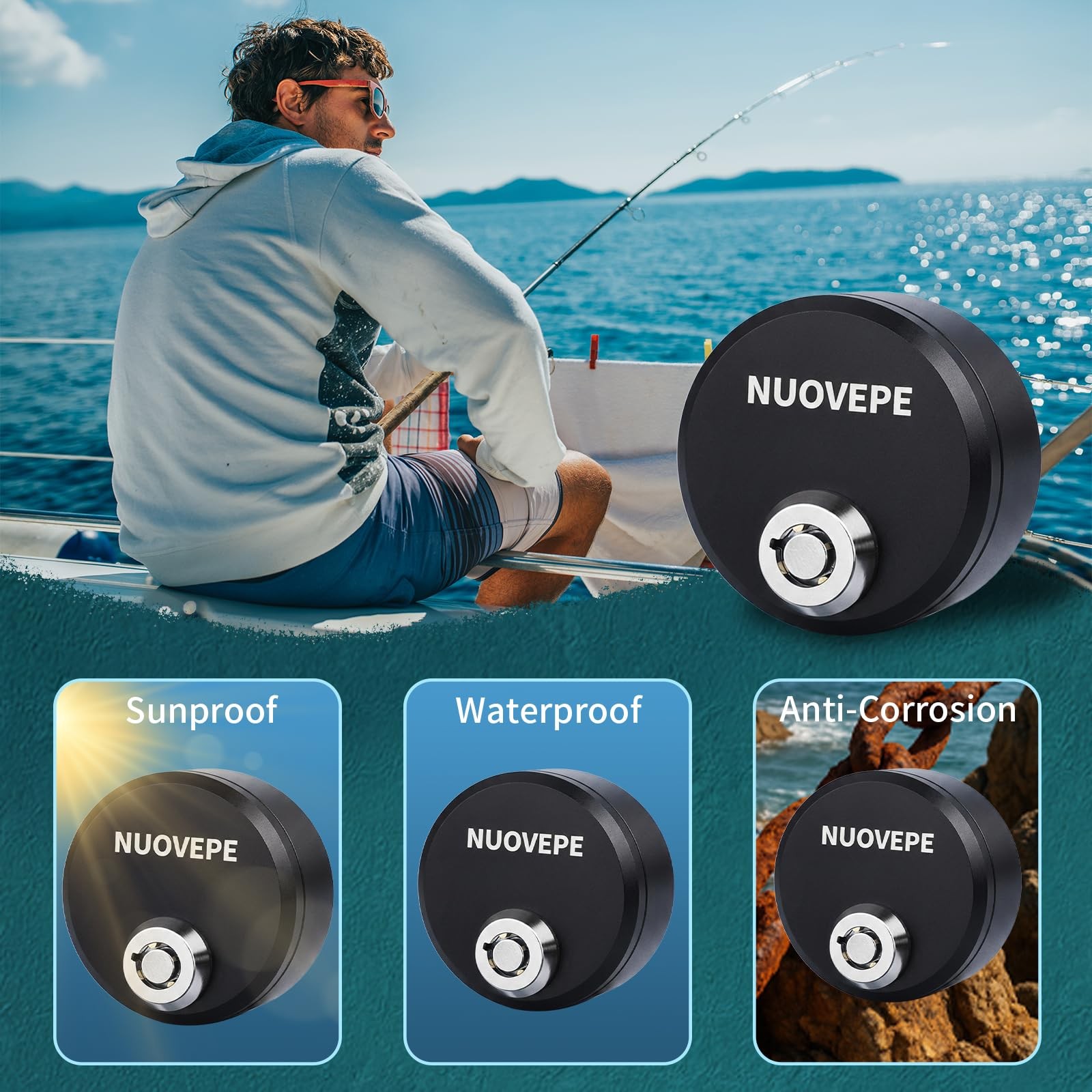 2 PCS Round Aluminum Fish Finder Lock Black Security Marine Boat Accessories - image 5